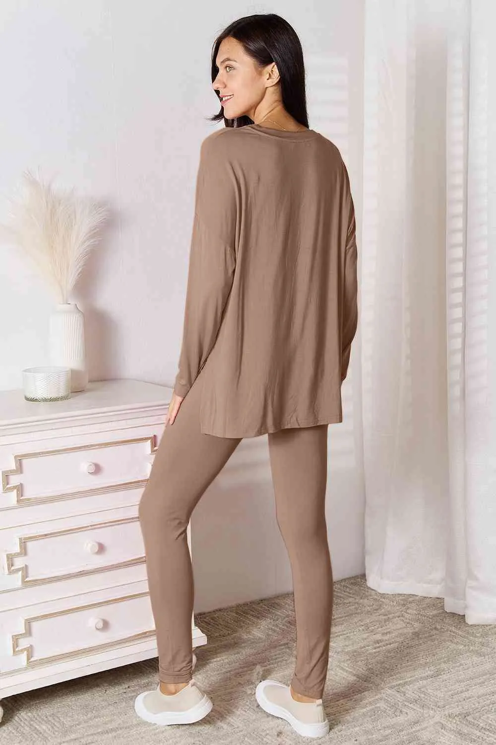 Explore More Collection - Basic Bae Full Size V-Neck Soft Rayon Long Sleeve Top and Pants Lounge Set