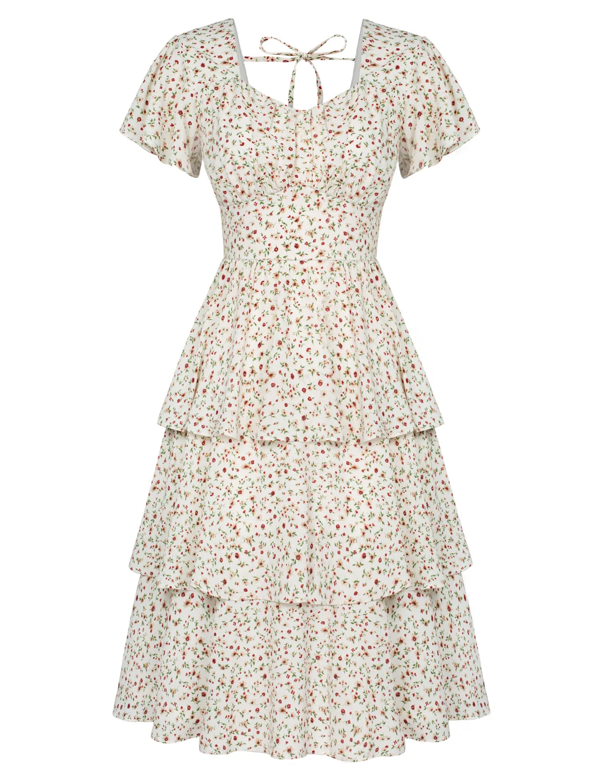 Floral Square Neck Tiered Ruffle Dress 2023 Summer Vintage A-line Swing Midi Dress