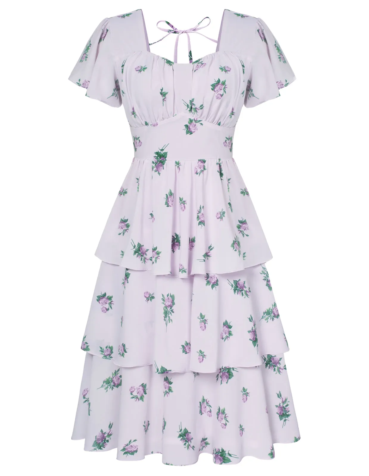 Floral Square Neck Tiered Ruffle Dress 2023 Summer Vintage A-line Swing Midi Dress