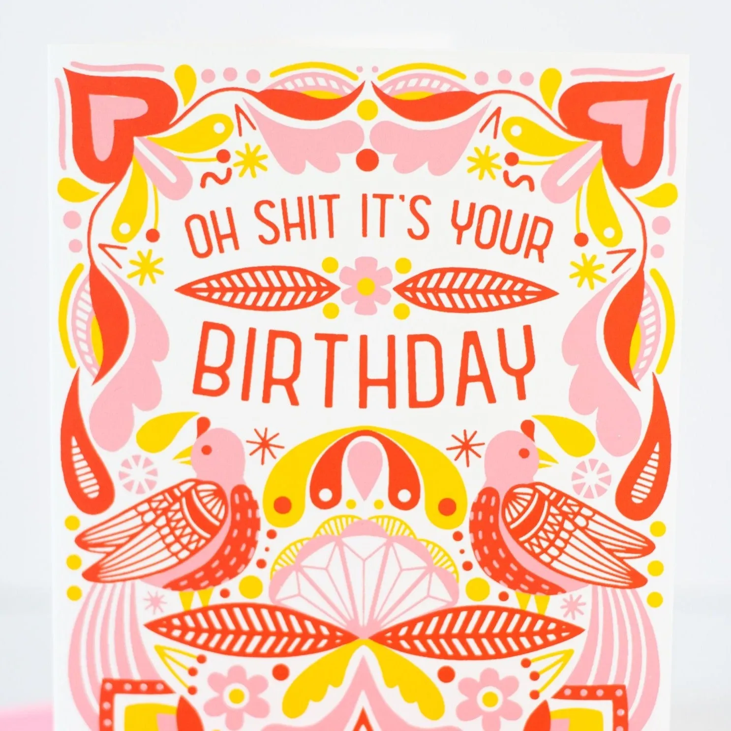 folk art inspired birthday card, funny bday card, oh shit it's your birthday card