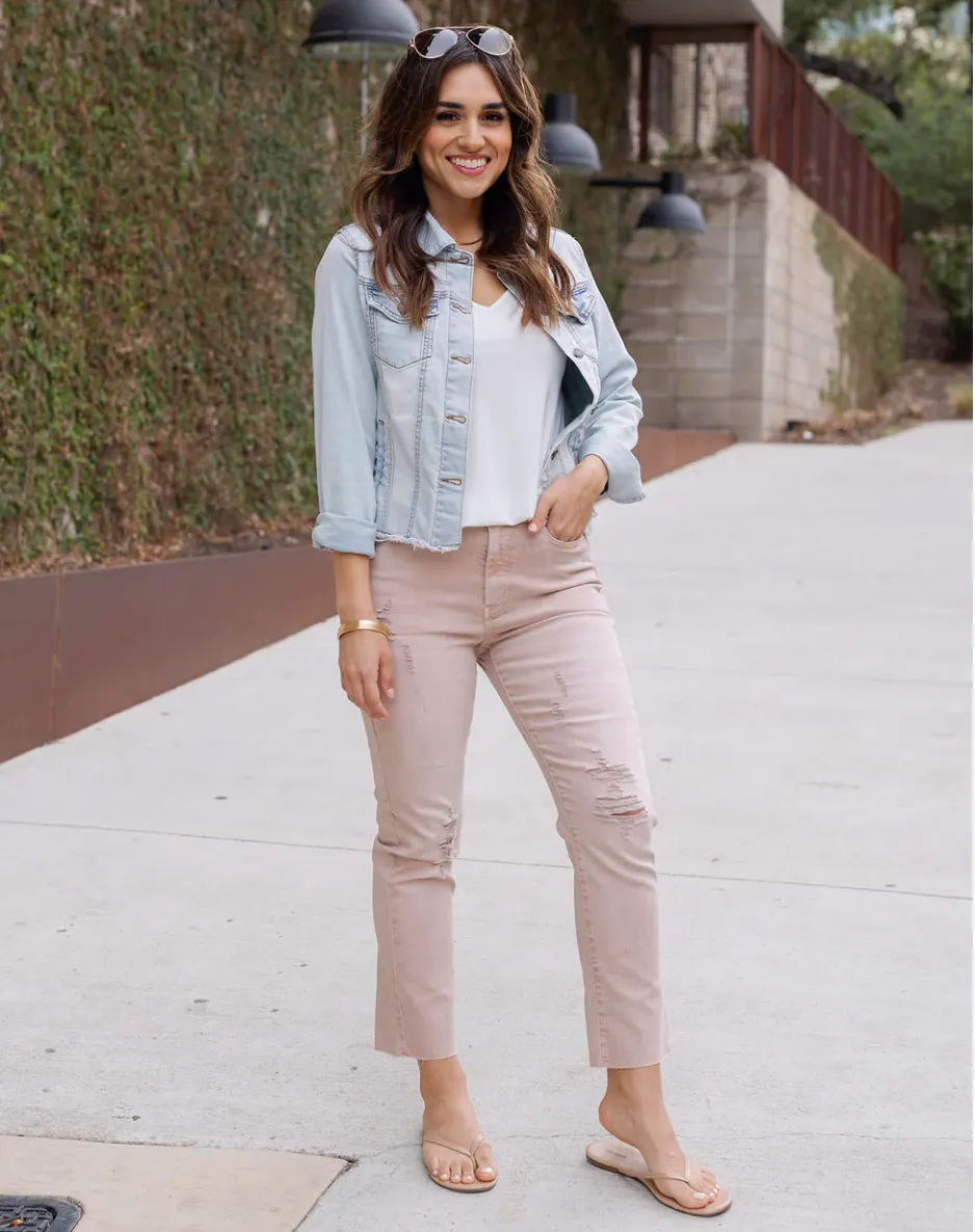 Grace & Lace Mel's Fave Straight Leg Cropped Denim - Blush