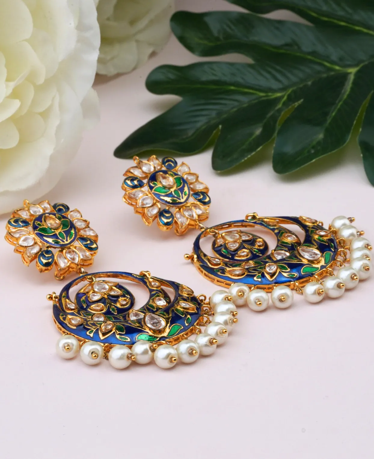 Green & Blue Traditional Meenakari Earrings