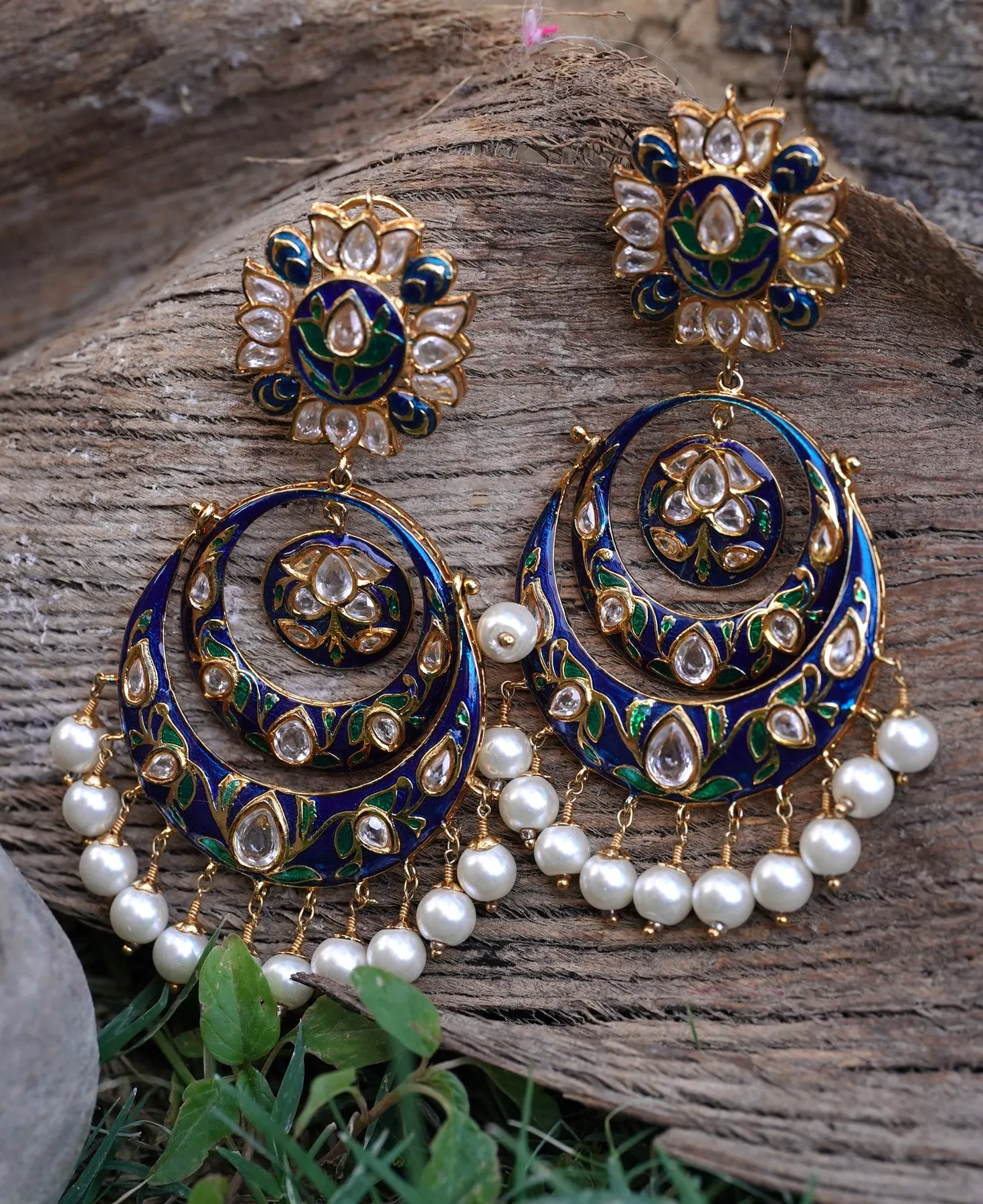 Green & Blue Traditional Meenakari Earrings