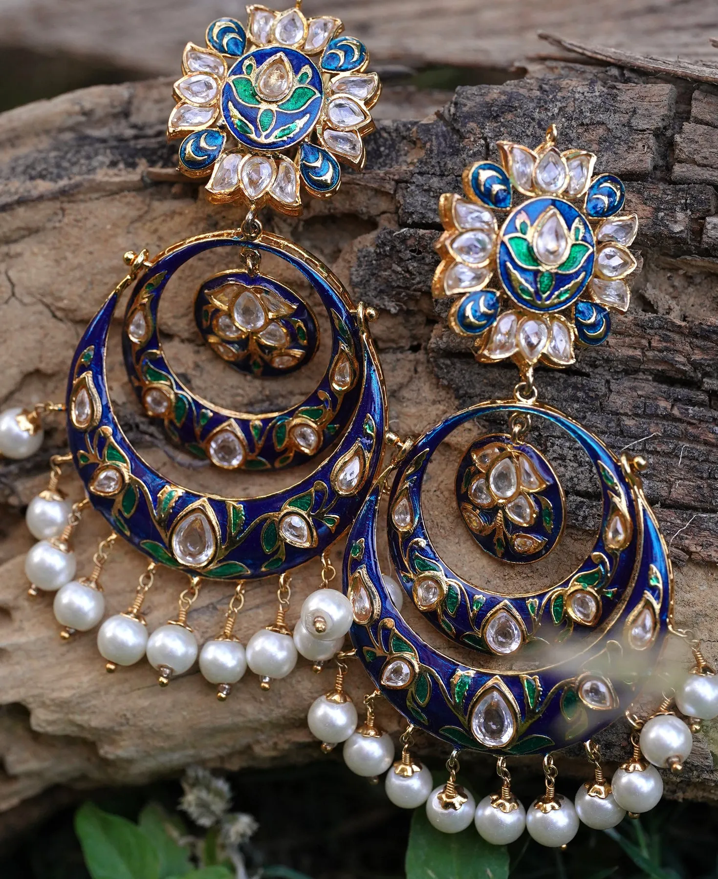 Green & Blue Traditional Meenakari Earrings