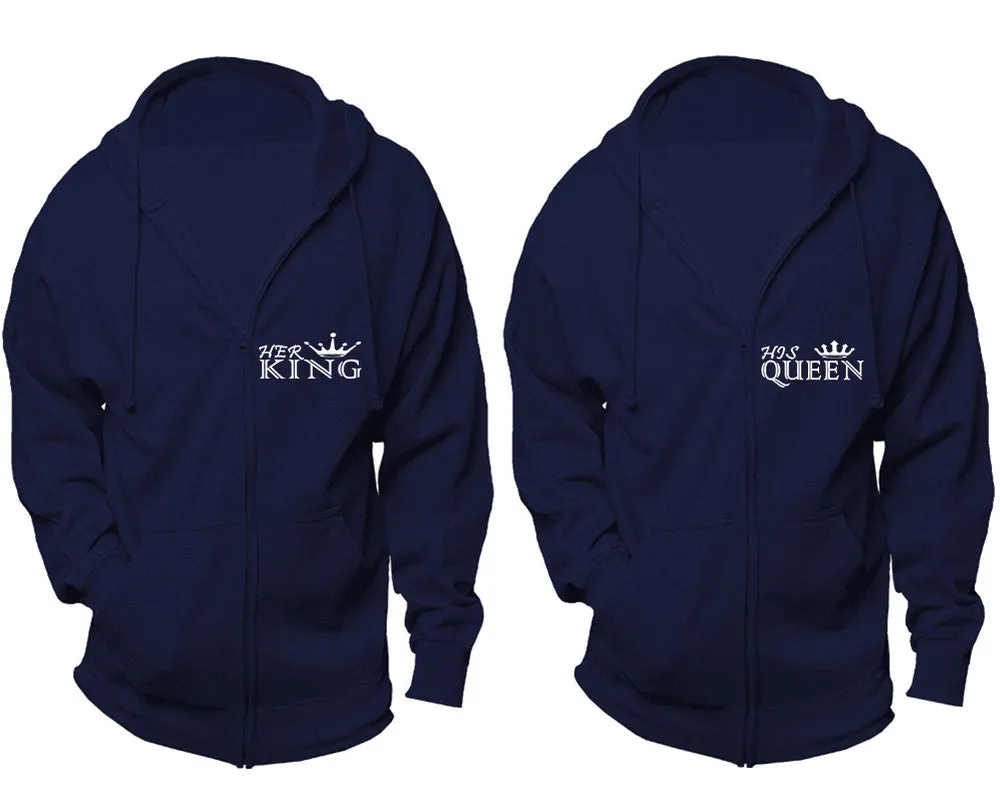 Her King His Queen Couple Matching Zip Up Hoodies