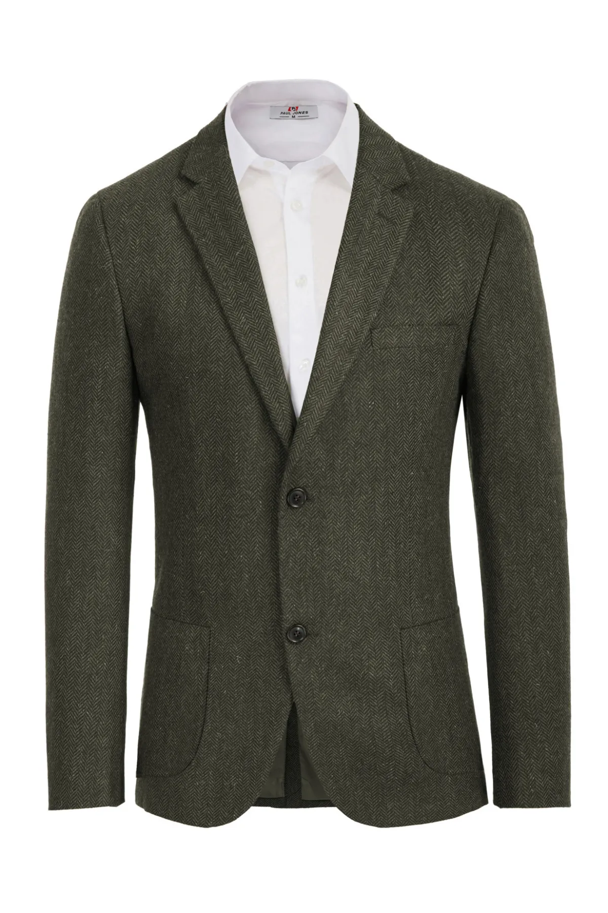 Herringbone Tweed Two Button Blazer British Wool Blend Sport Coat Jackets