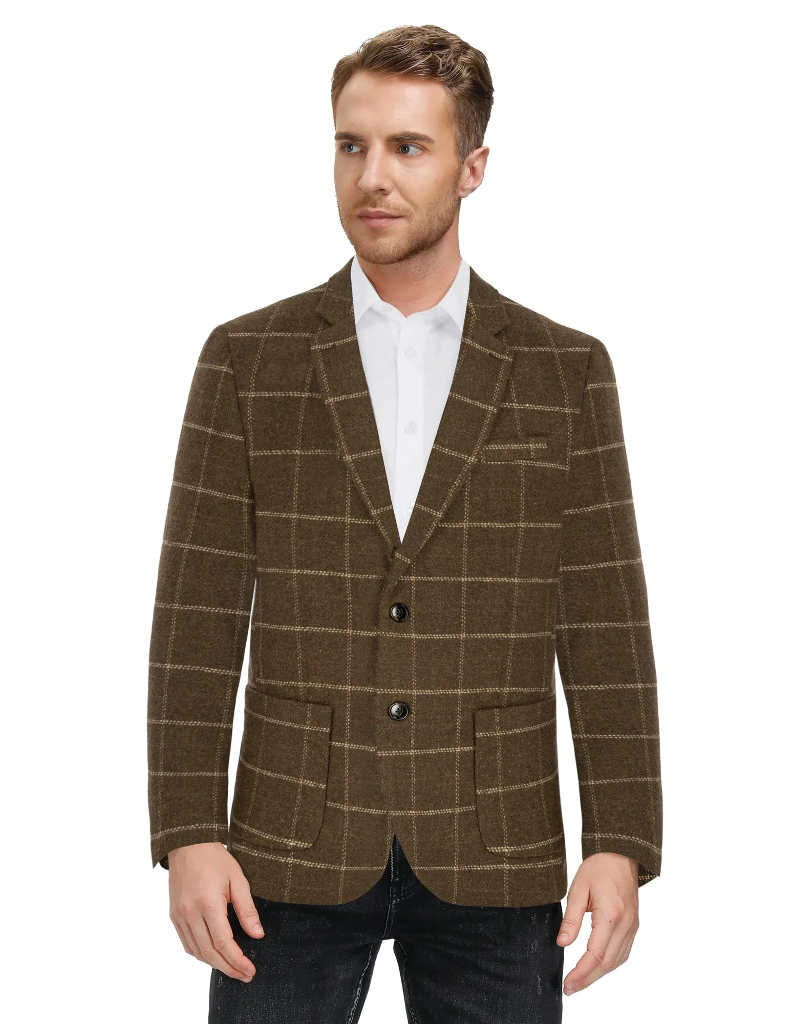 Herringbone Tweed Two Button Blazer British Wool Blend Sport Coat Jackets