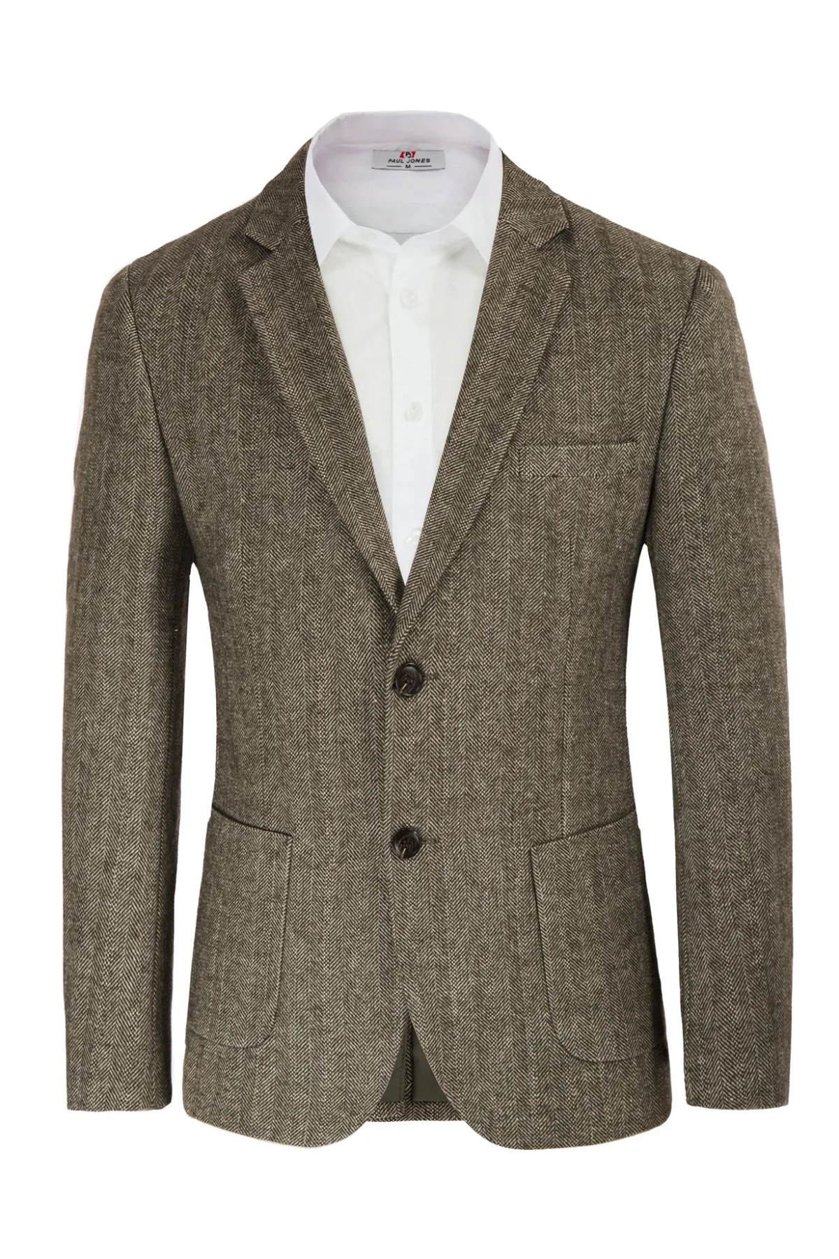 Herringbone Tweed Two Button Blazer British Wool Blend Sport Coat Jackets