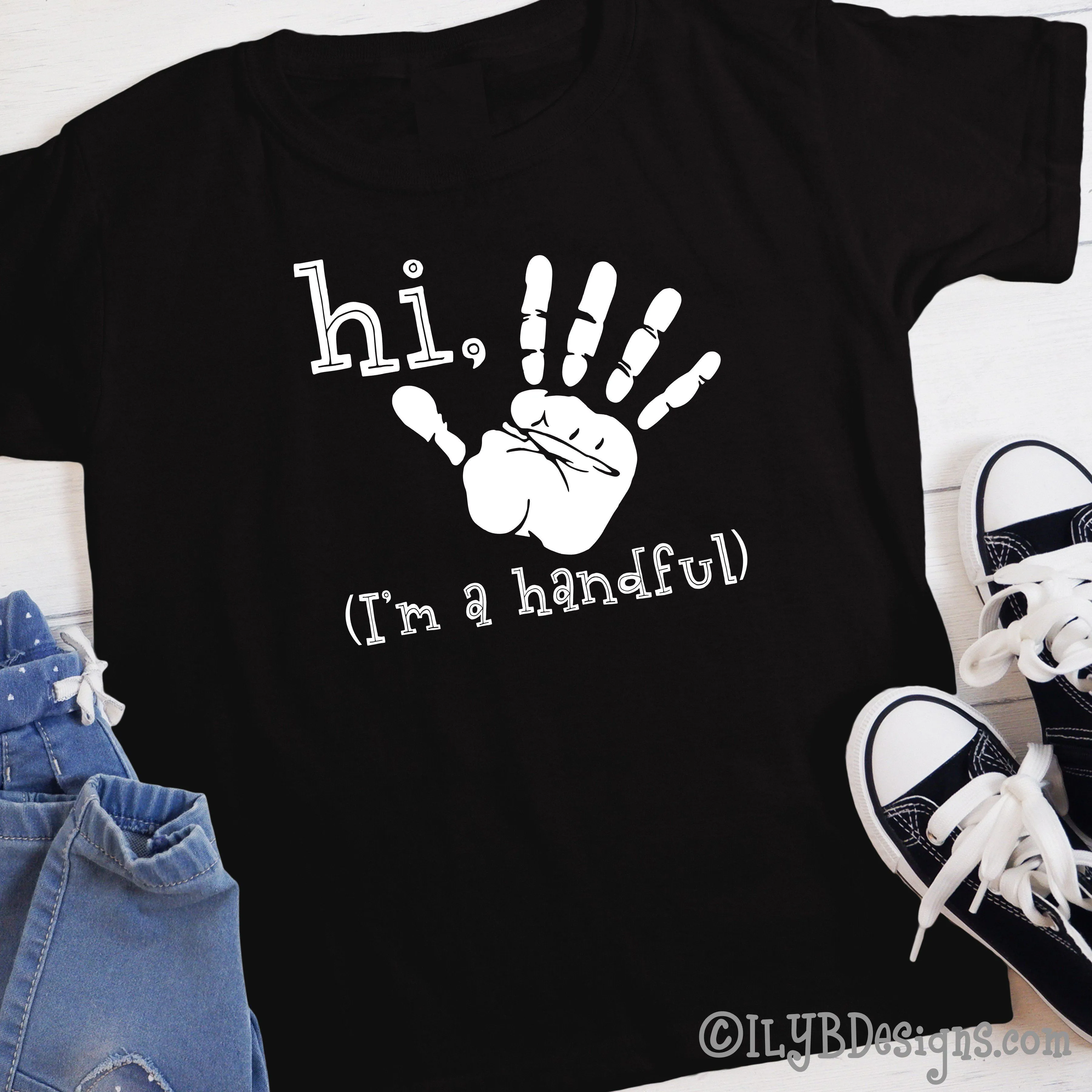 Hi Five I'm a Handful Handprint 5th Birthday Shirt