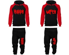 Hubby Wifey Couple Hoodies and Jogger Pants, Matching Top and Bottom Set