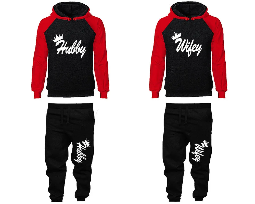 Hubby Wifey Couple Matching Hoodies and Jogger Pants Top Bottom Matching Set