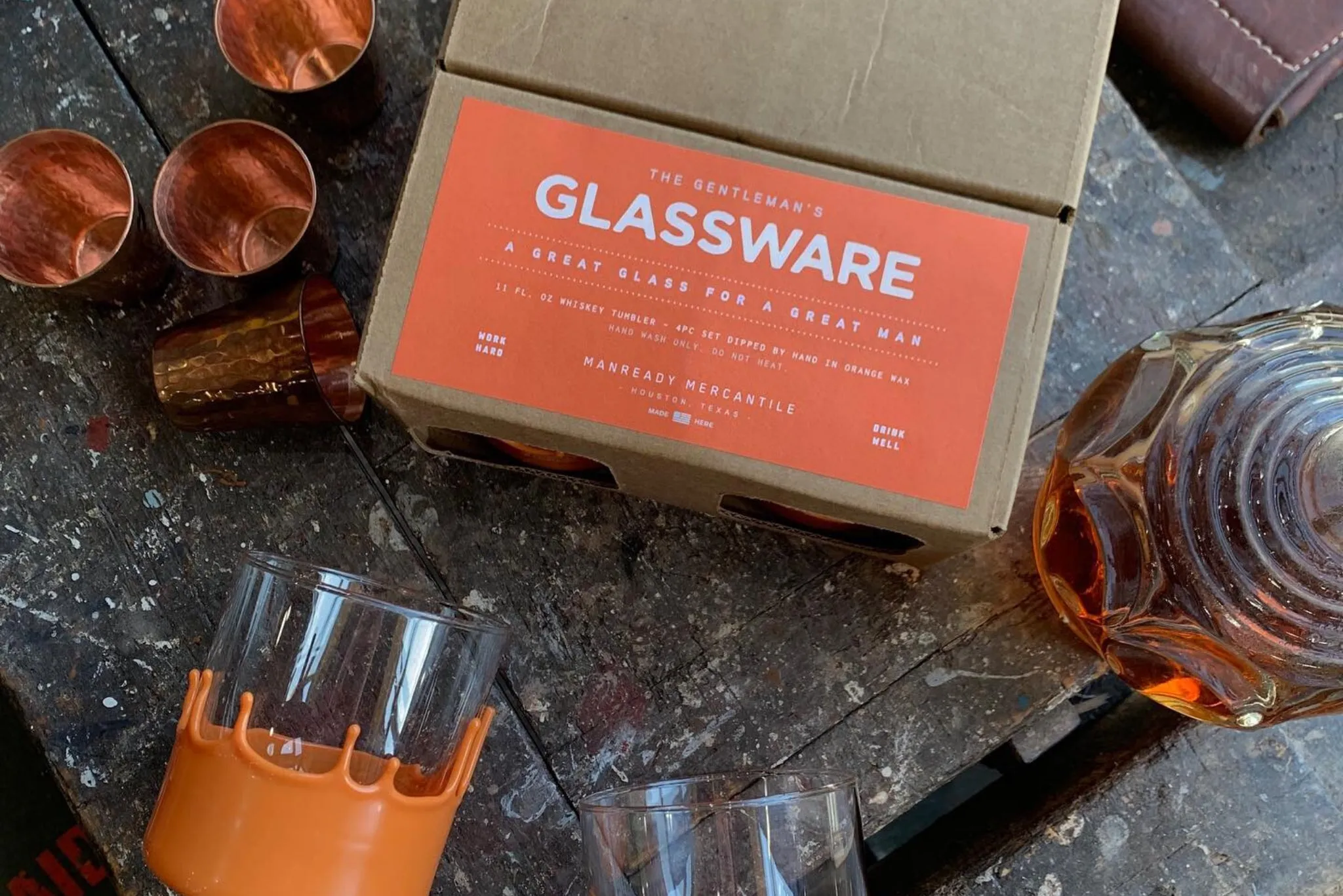 Hunter Orange Gentleman's Glassware | Wax Dipped Whiskey Glasses | Manready Mercantile