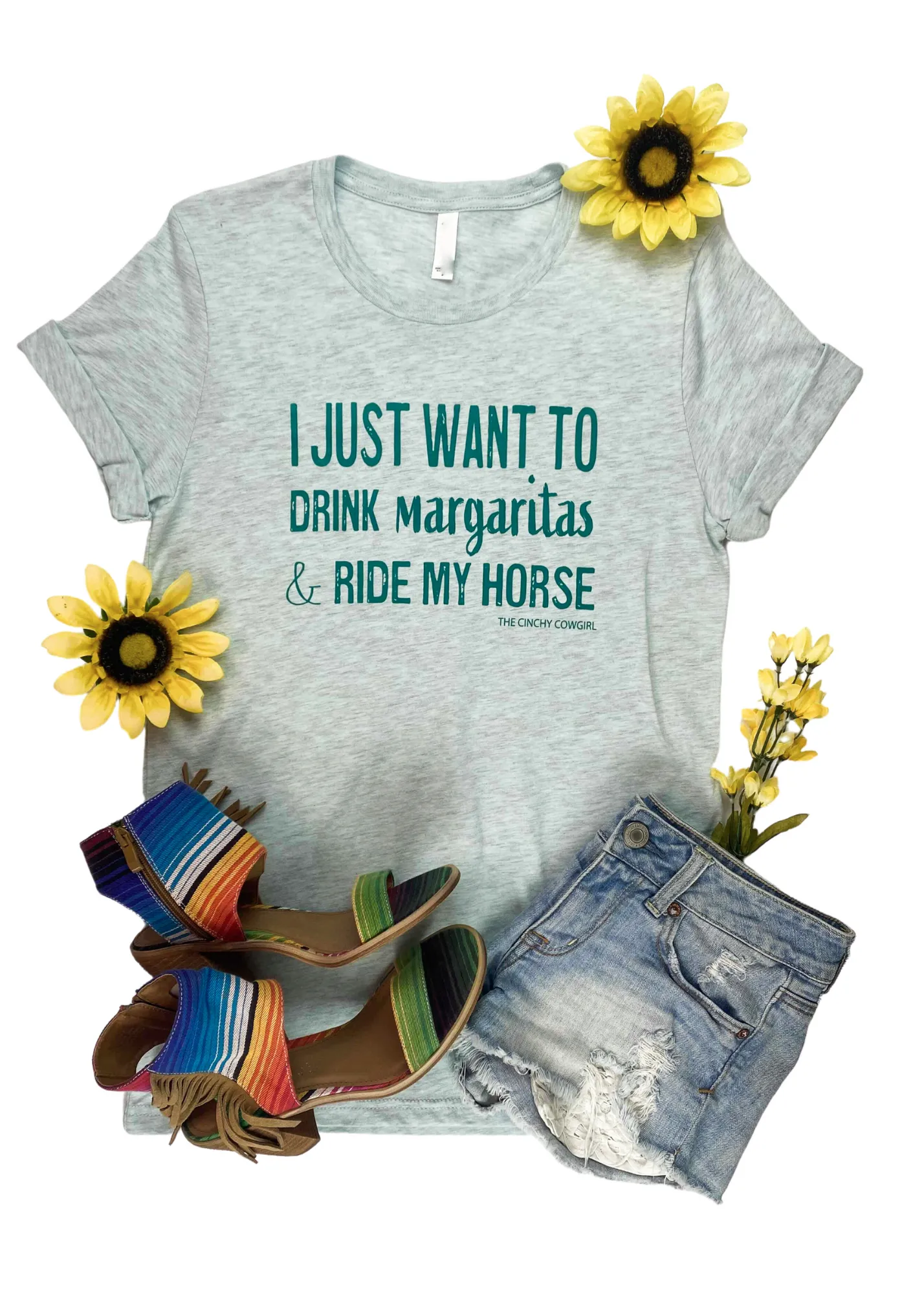 Ice Blue Drink Margaritas & Ride My Horse Short Sleeve Tee