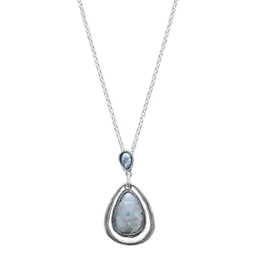 Israeli Roman Glass Free Flowing Teardrop Pendant Necklace