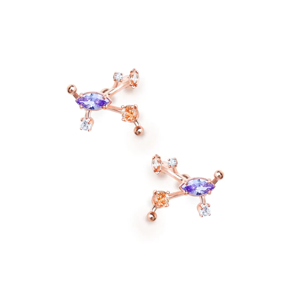 Ivy 2nd Sister Cuff Earrings [Lavender/Champagne gems]