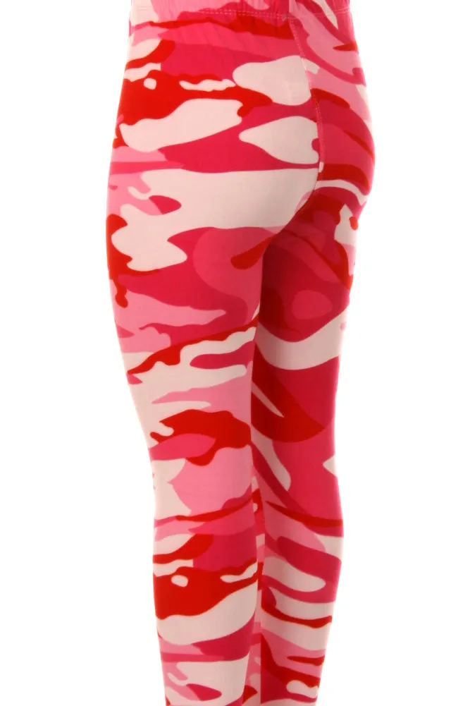 Kid's Pink Camouflage Army Pattern Printed Leggings