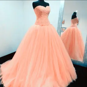 Lace Appliques Sweetheart Tulle Princess Style Quinceanera Dresses