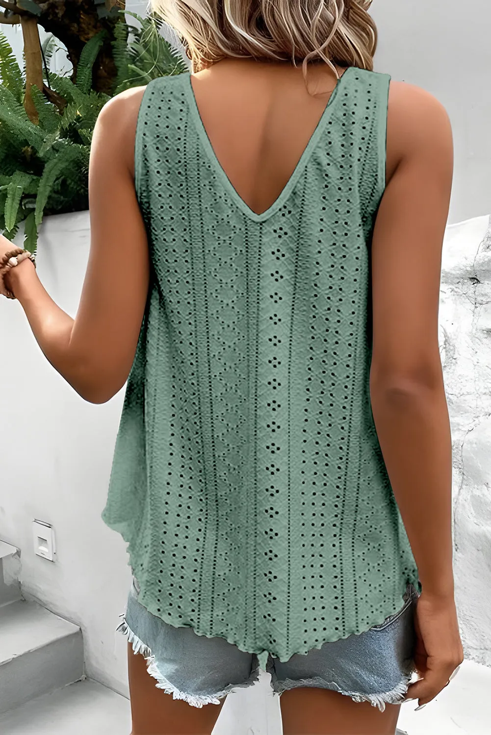 Lace Crochet V Neck Loose Fit Tank Top