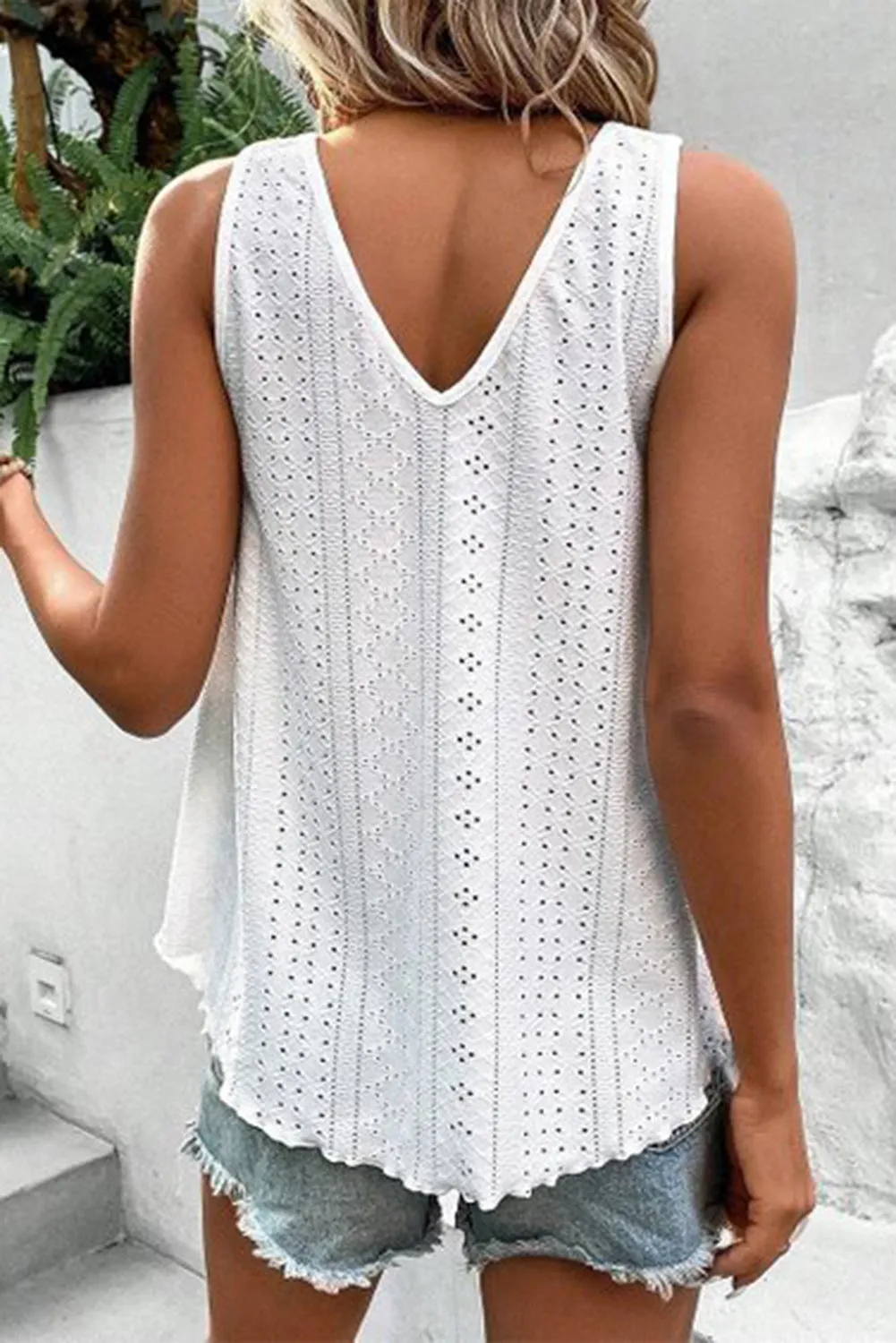 Lace Crochet V Neck Loose Fit Tank Top