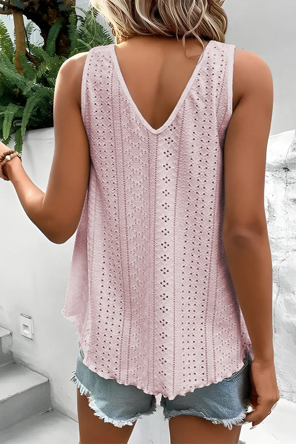 Lace Crochet V Neck Loose Fit Tank Top