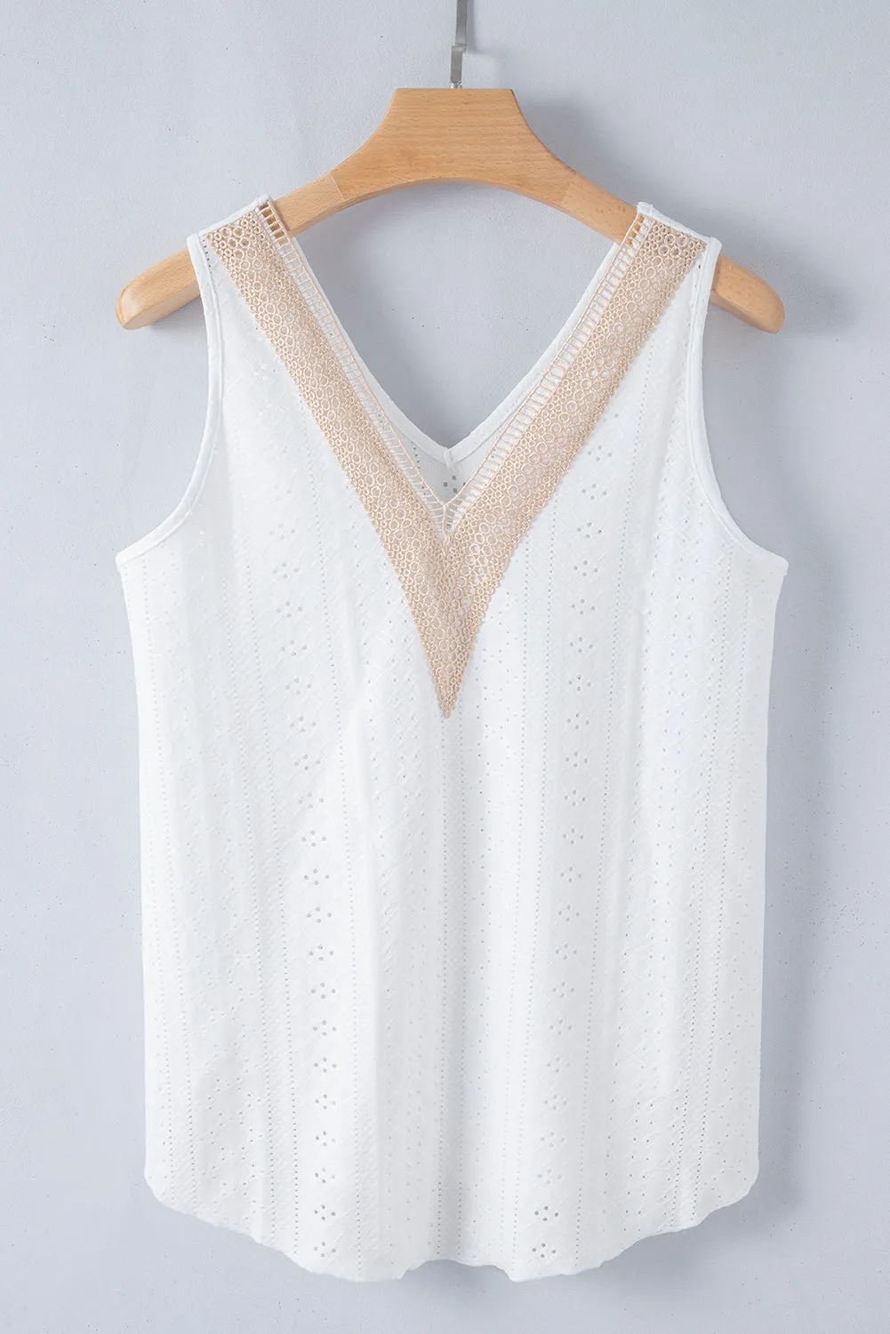 Lace Crochet V Neck Loose Fit Tank Top