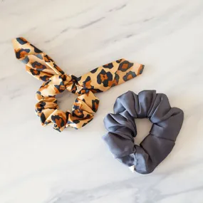 Leopard bunny & Silk Hair Scrunchies- Set of 2 in a box