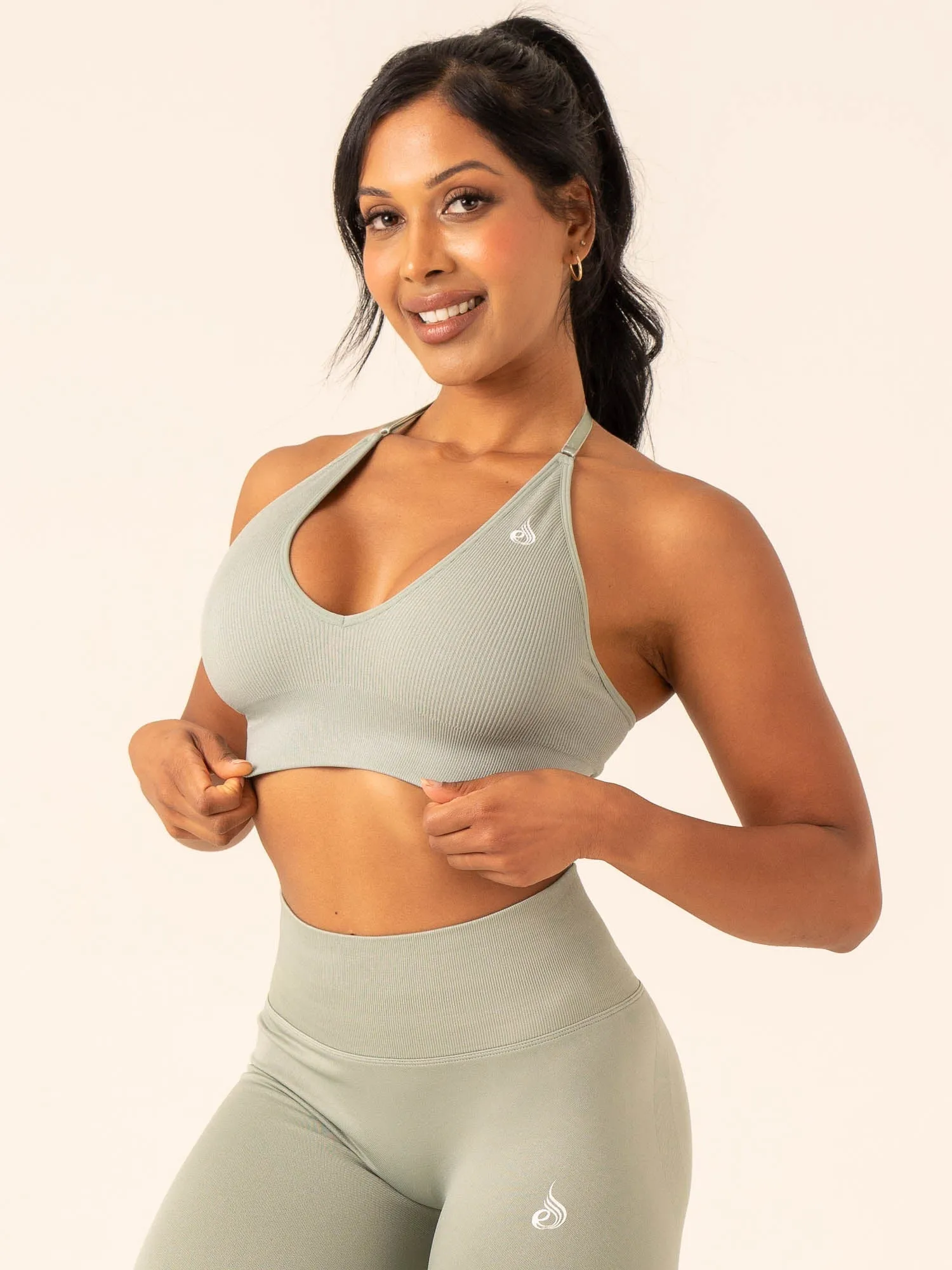 Lift Rib Seamless Halter Sports Bra - Sage