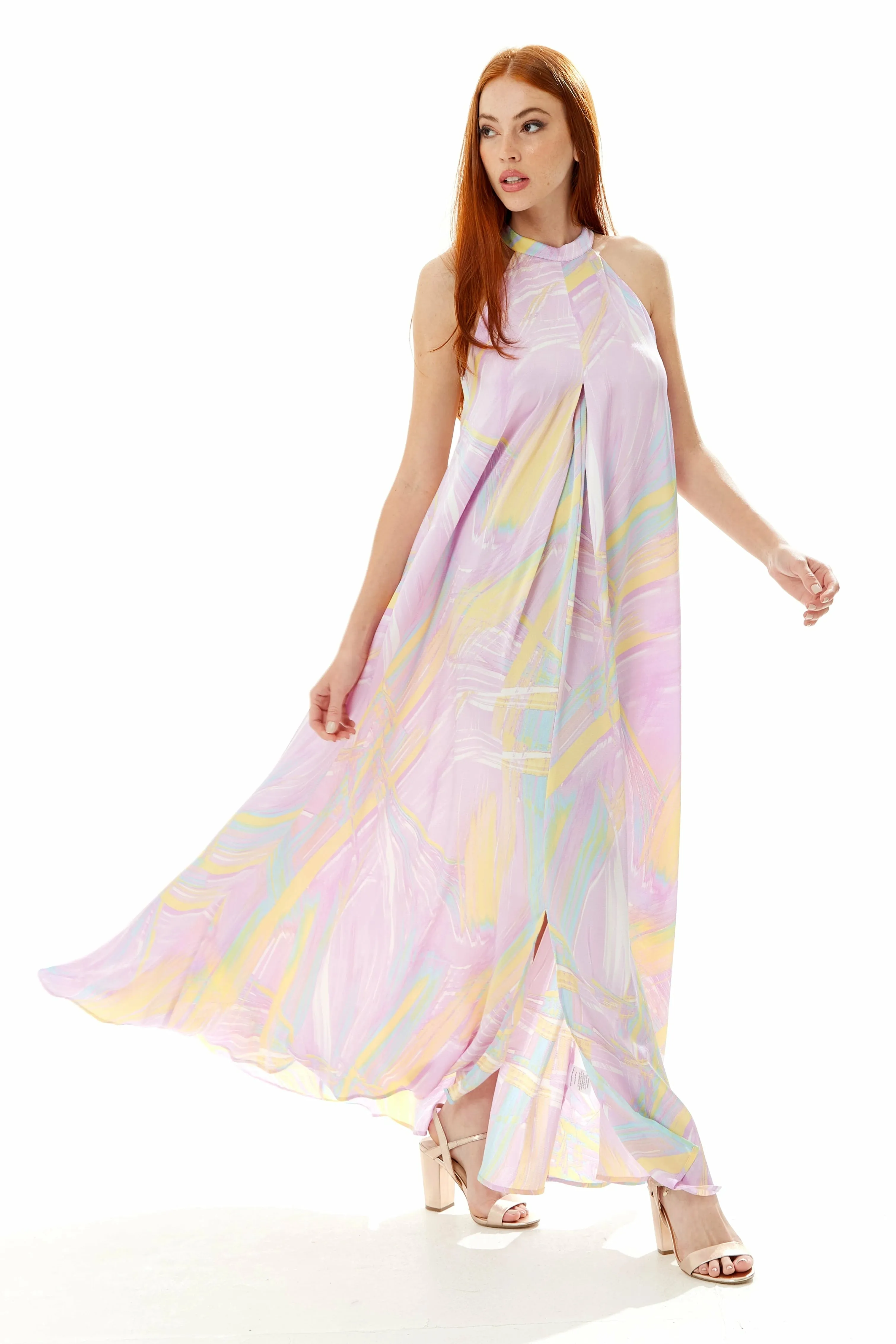 Liquorish Maxi Abstract Print Dress With A High Neck