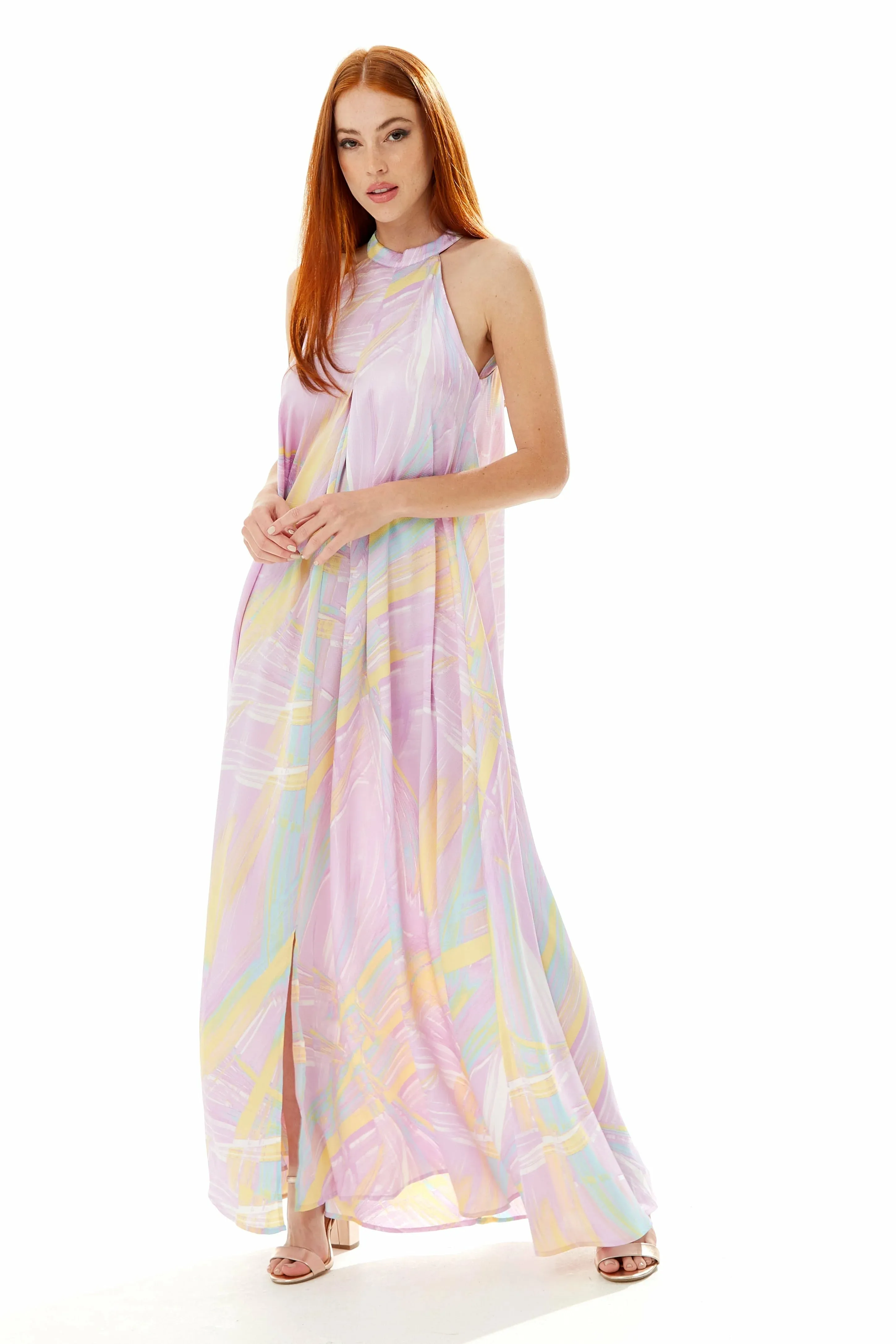 Liquorish Maxi Abstract Print Dress With A High Neck