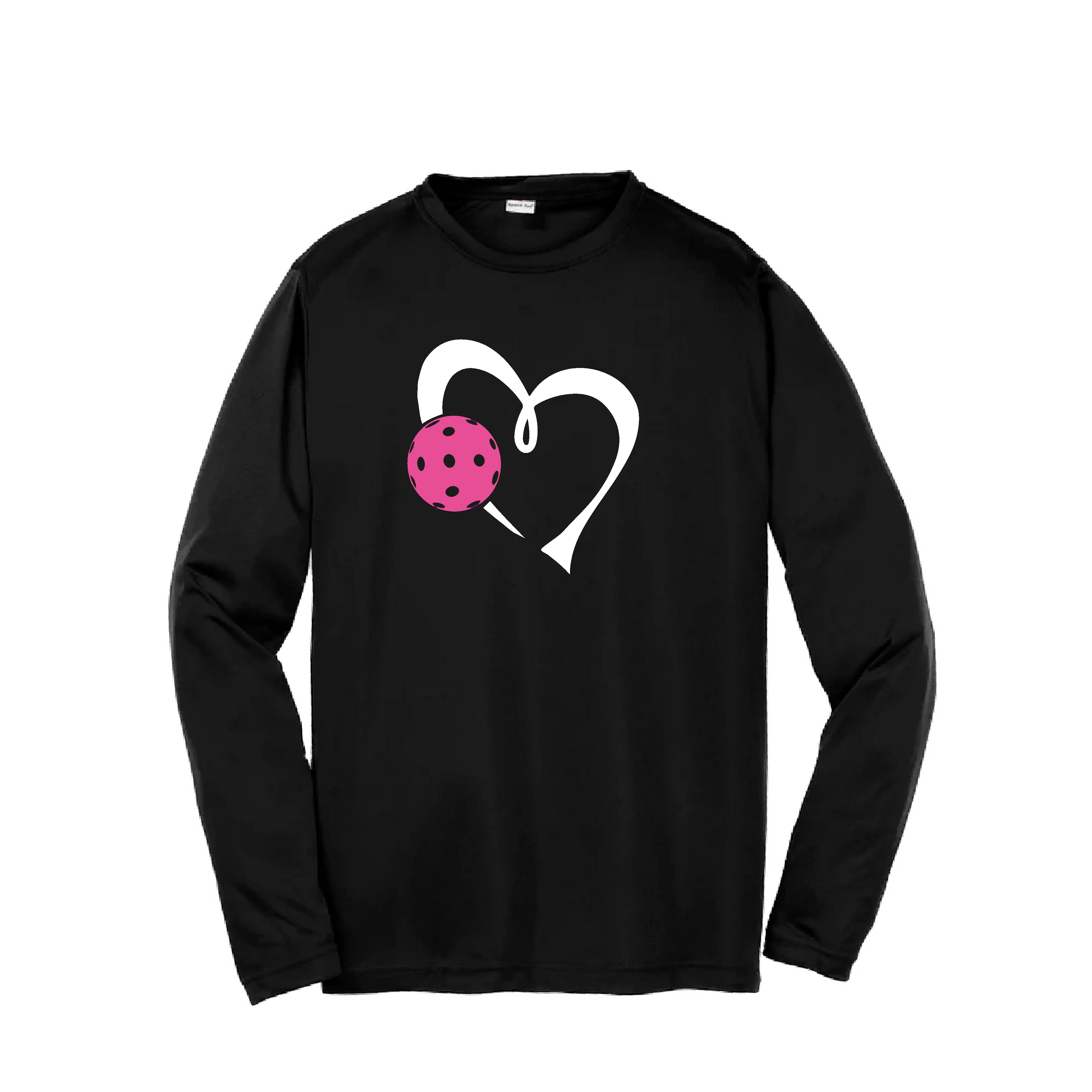 Love Pickleball Heart (Pink) | Youth Long Sleeve Athletic Pickleball Shirt | 100% Polyester