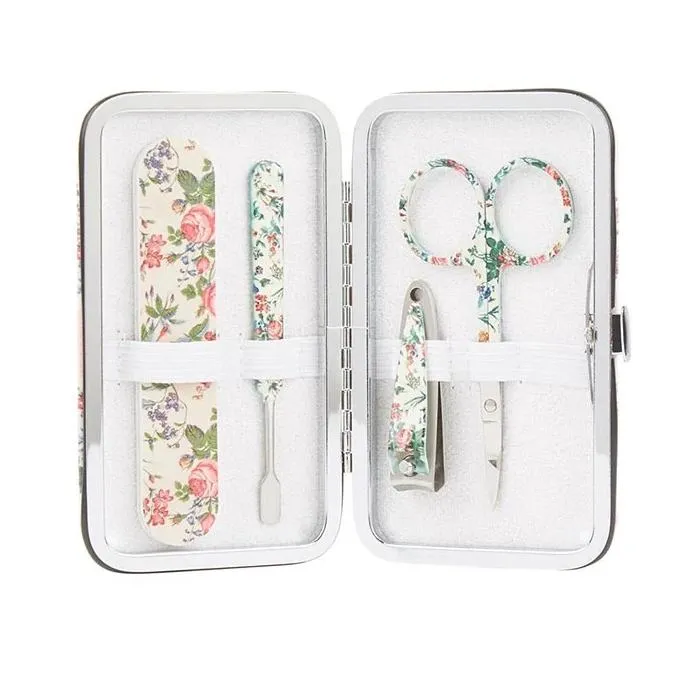 Manicure Set In Pink Floral Flag Purse