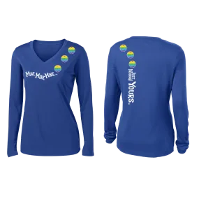 Mine JK Yours (Pickleball colors Green Rainbow or Pink)| Women's Long Sleeve V-Neck Pickleball Shirts | 100% Polyester