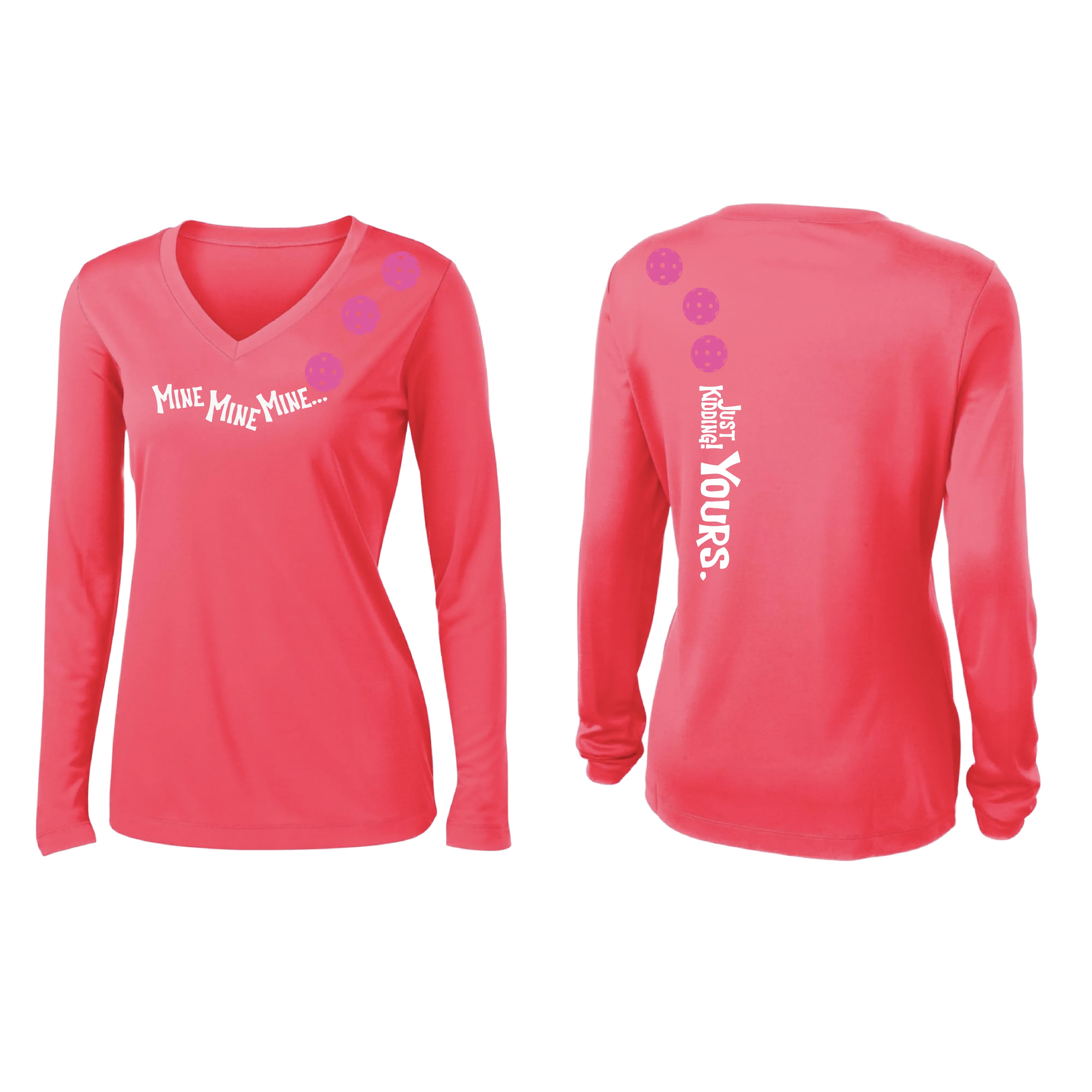 Mine JK Yours (Pickleball colors Green Rainbow or Pink)| Women's Long Sleeve V-Neck Pickleball Shirts | 100% Polyester