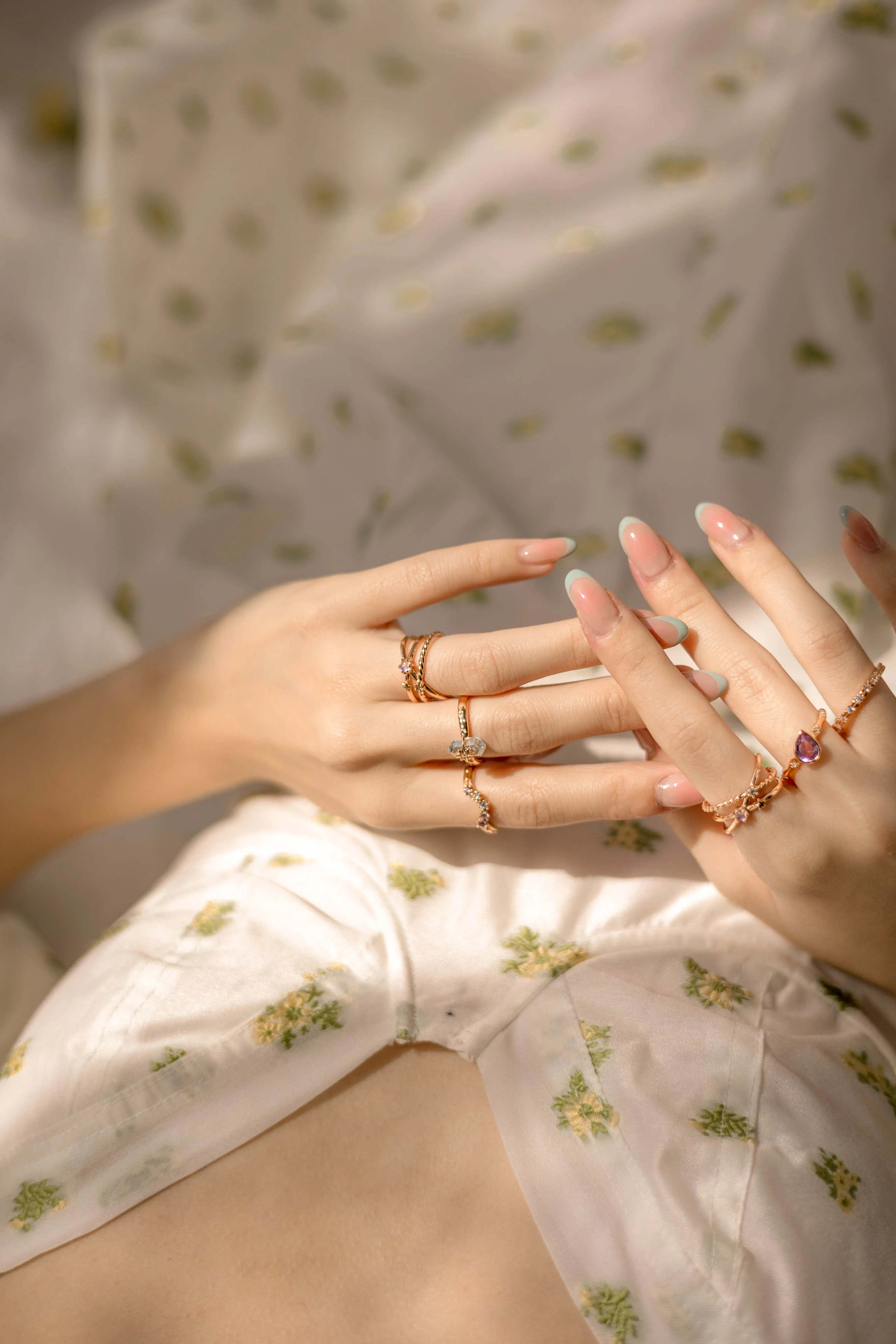 Moonstone & Pink Gold Triple Band Ring - Gravity