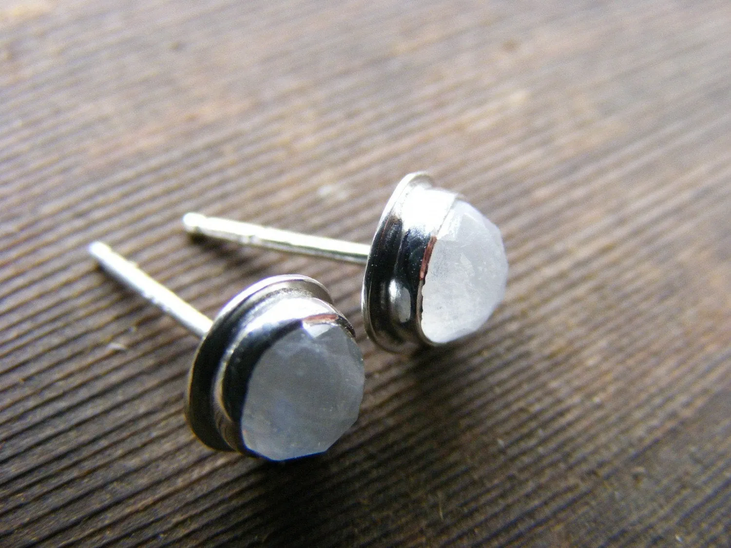 Moonstone Faceted Rosecut Sterling Silver Stud Post Earrings