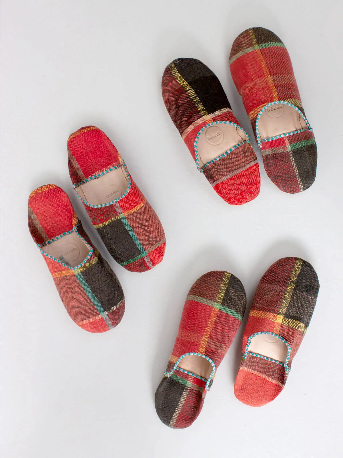 Moroccan Boujad Basic Babouche Slippers, Coral Check