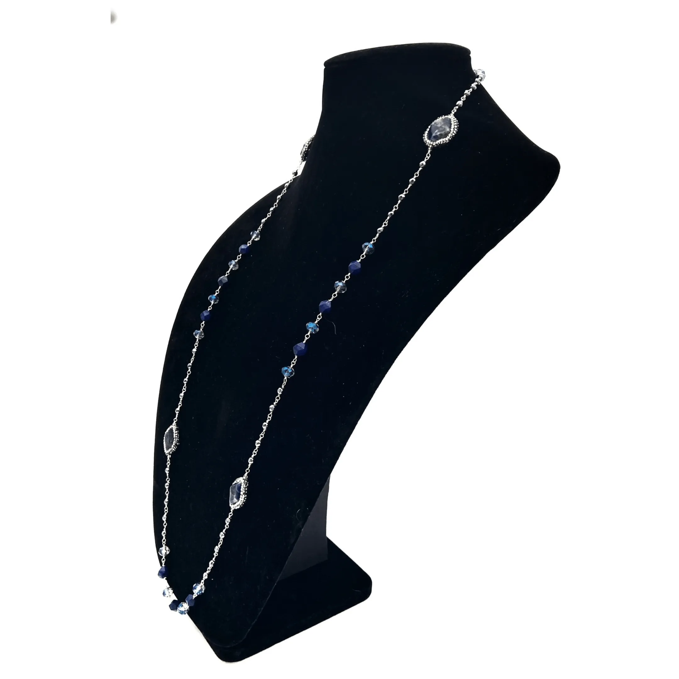 NECKLACE Crystal, Rhinestone & Blue Marble