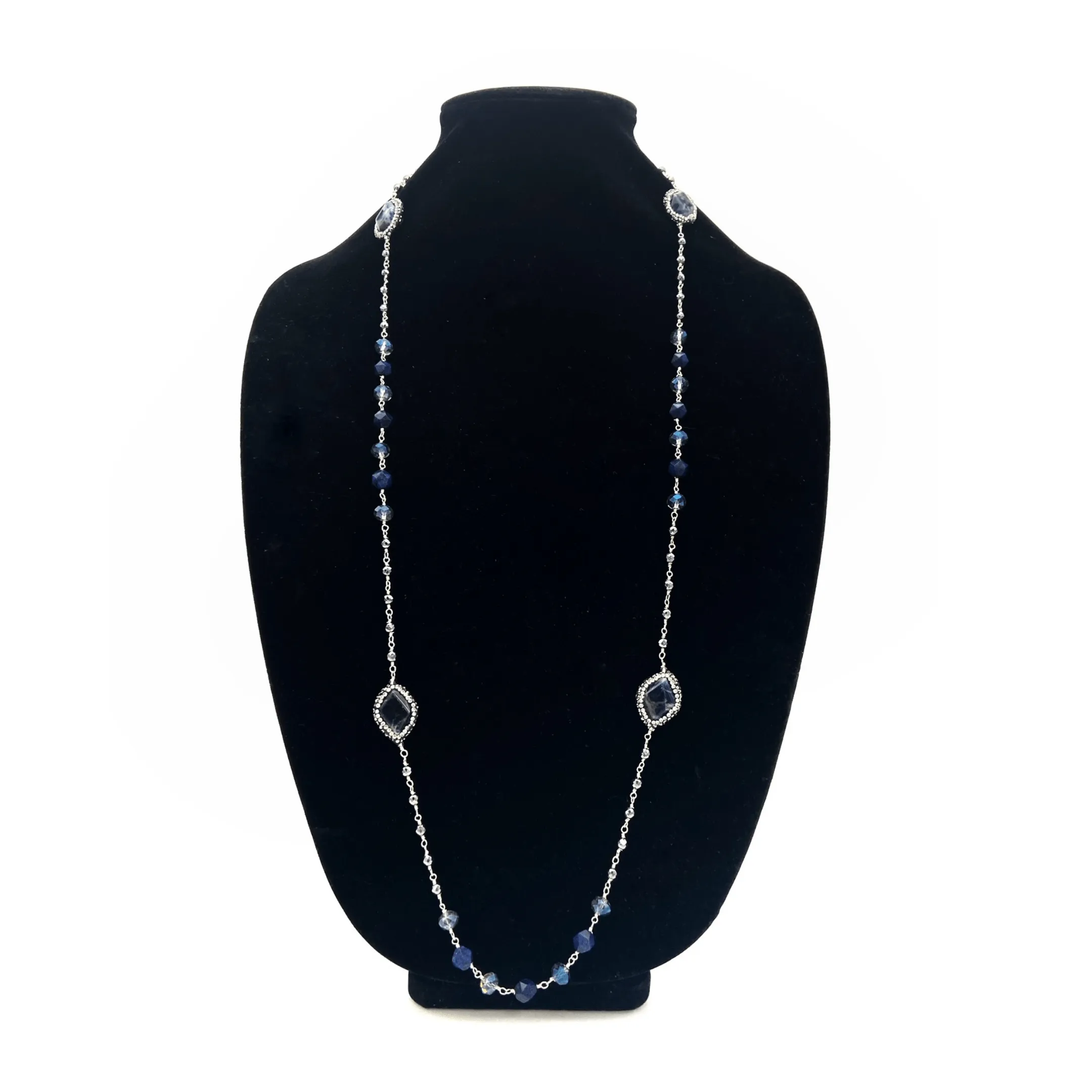 NECKLACE Crystal, Rhinestone & Blue Marble