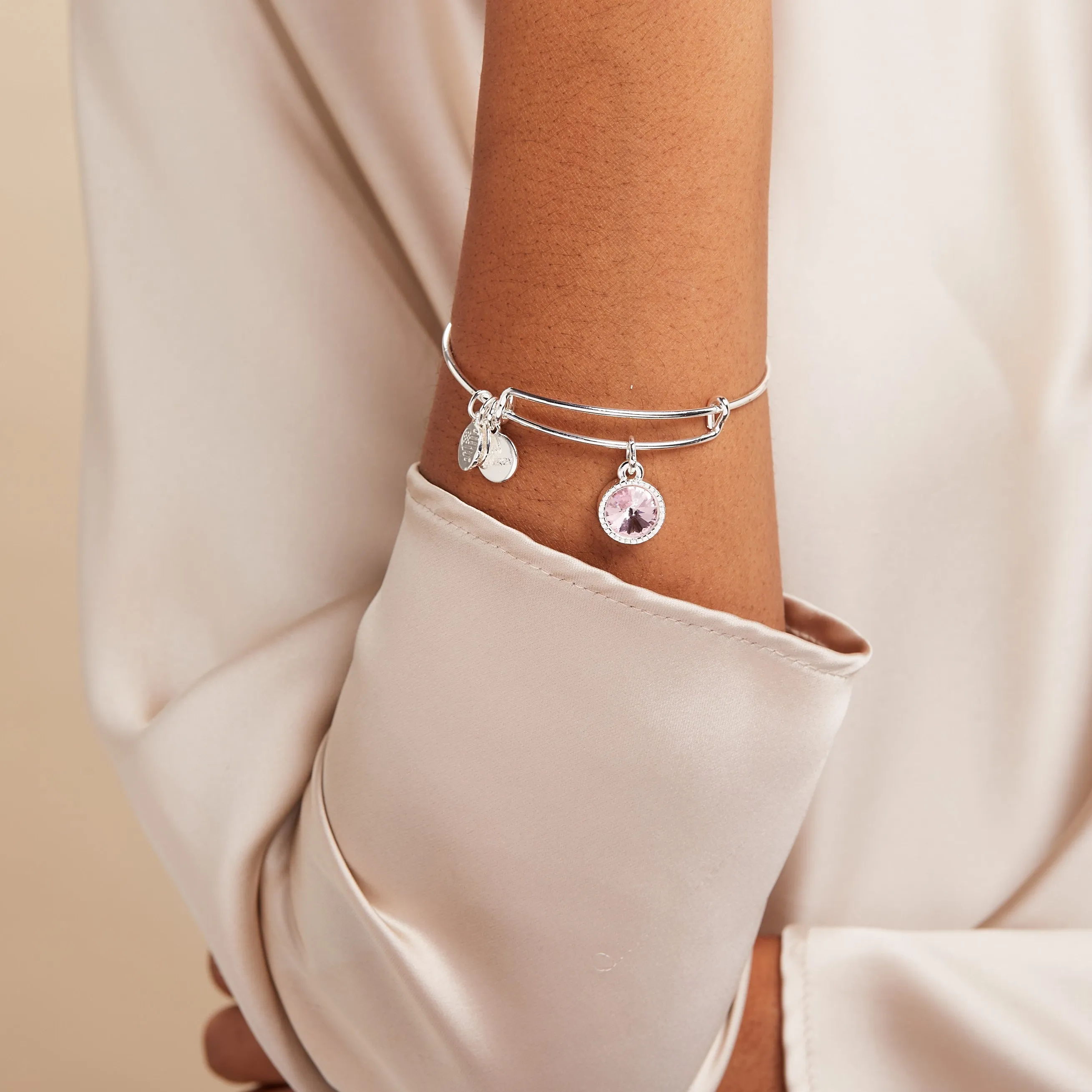 October Birthstone Charm Bangle, Rose