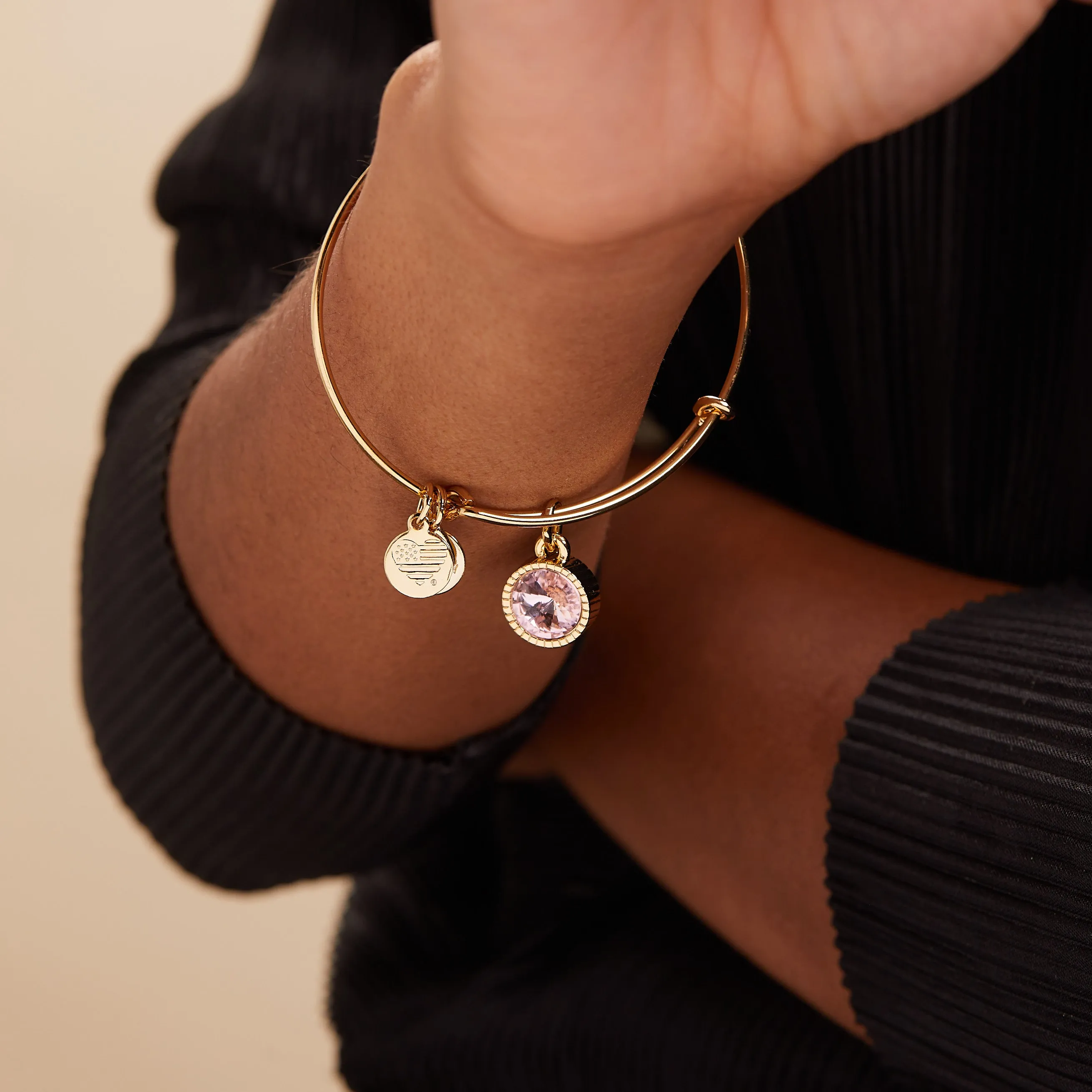 October Birthstone Charm Bangle, Rose