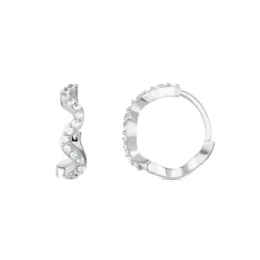 Pave Wave Huggie Hoop Earrings - Silver