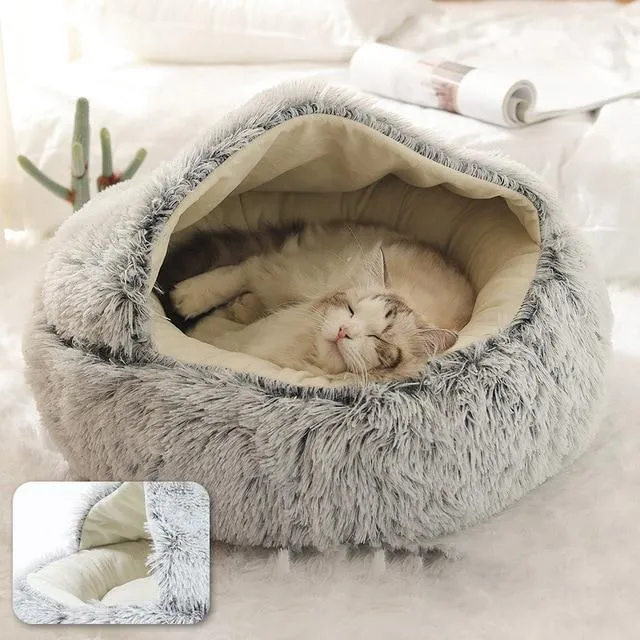 PETLAVISH™ Burrow Calming Cave Cat/Dog Bed S-XL: Cozy Plush Sleeping Kennel