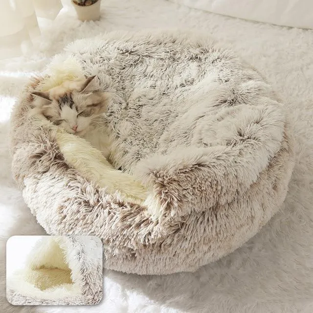 PETLAVISH™ Burrow Calming Cave Cat/Dog Bed S-XL: Cozy Plush Sleeping Kennel