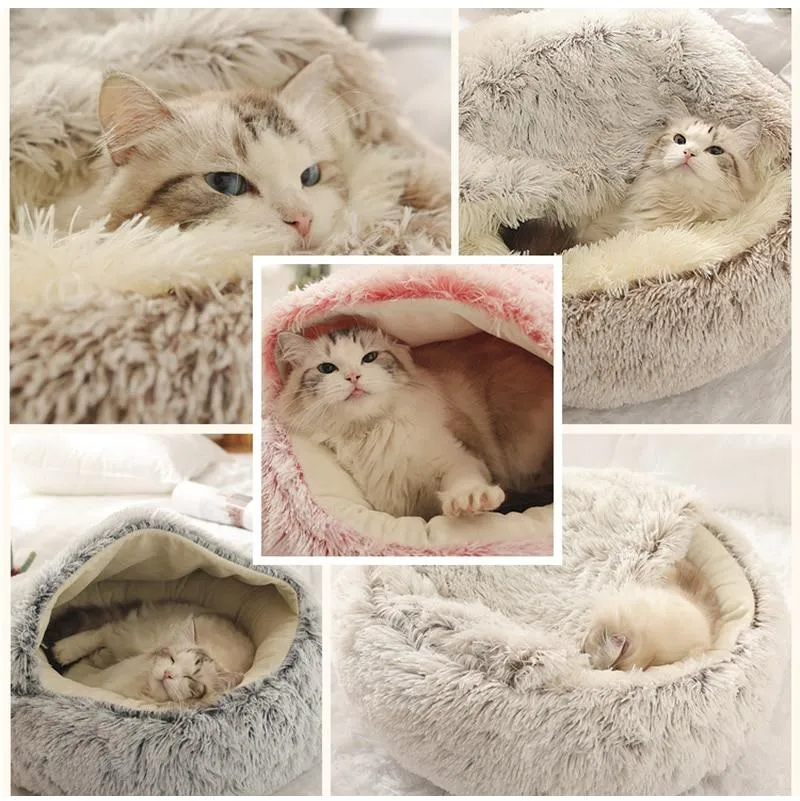 PETLAVISH™ Burrow Calming Cave Cat/Dog Bed S-XL: Cozy Plush Sleeping Kennel