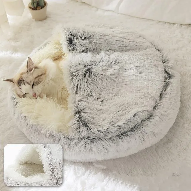 PETLAVISH™ Burrow Calming Cave Cat/Dog Bed S-XL: Cozy Plush Sleeping Kennel