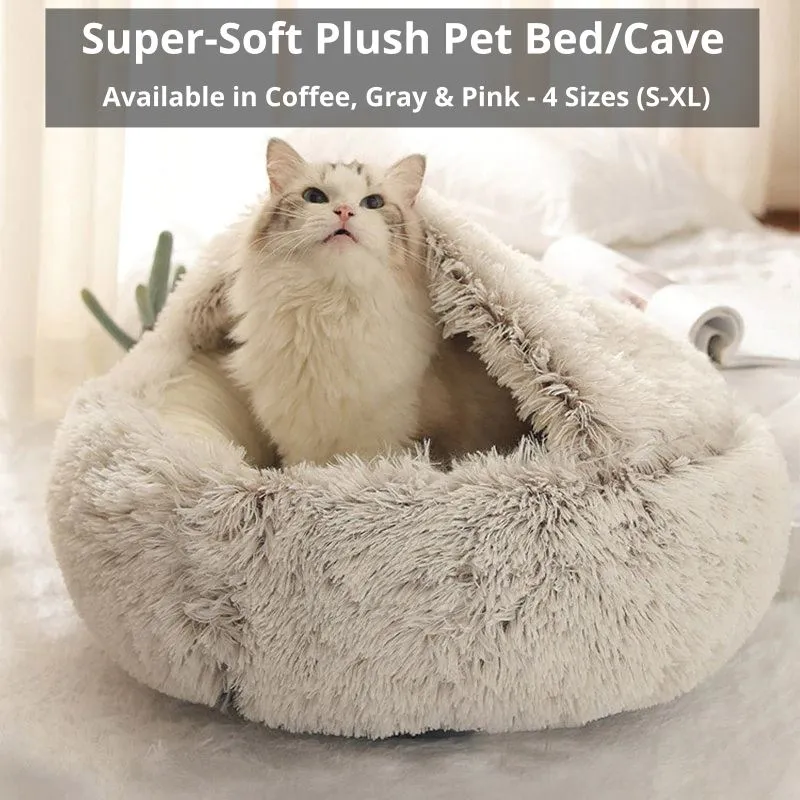 PETLAVISH™ Burrow Calming Cave Cat/Dog Bed S-XL: Cozy Plush Sleeping Kennel