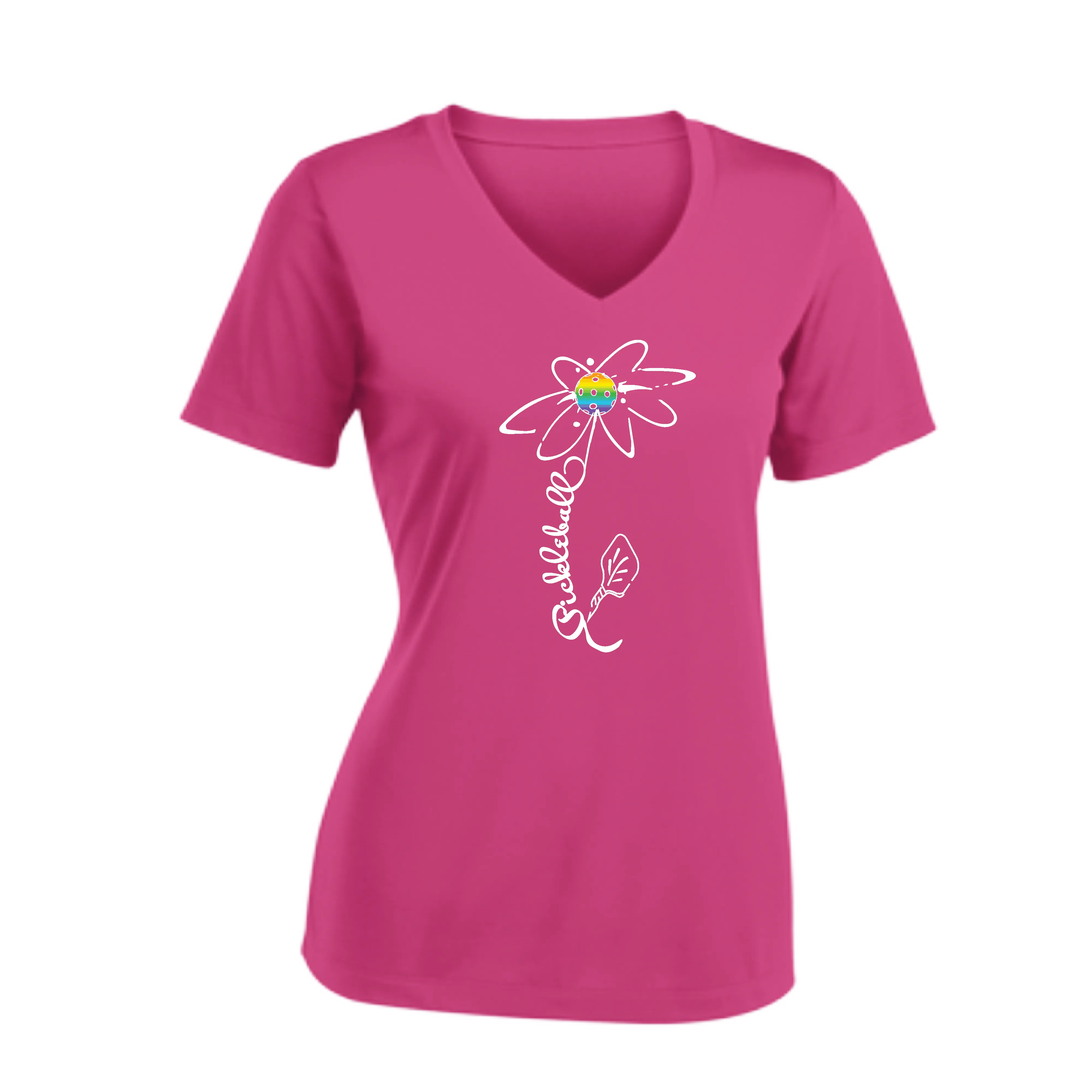 Pickleball Flower (Rainbow or White) | Women's Short Sleeve V-Neck Pickleball Shirts | 100% Polyester (Copy) (Copy)