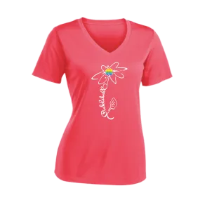 Pickleball Flower (Rainbow or White) | Women's Short Sleeve V-Neck Pickleball Shirts | 100% Polyester (Copy) (Copy)