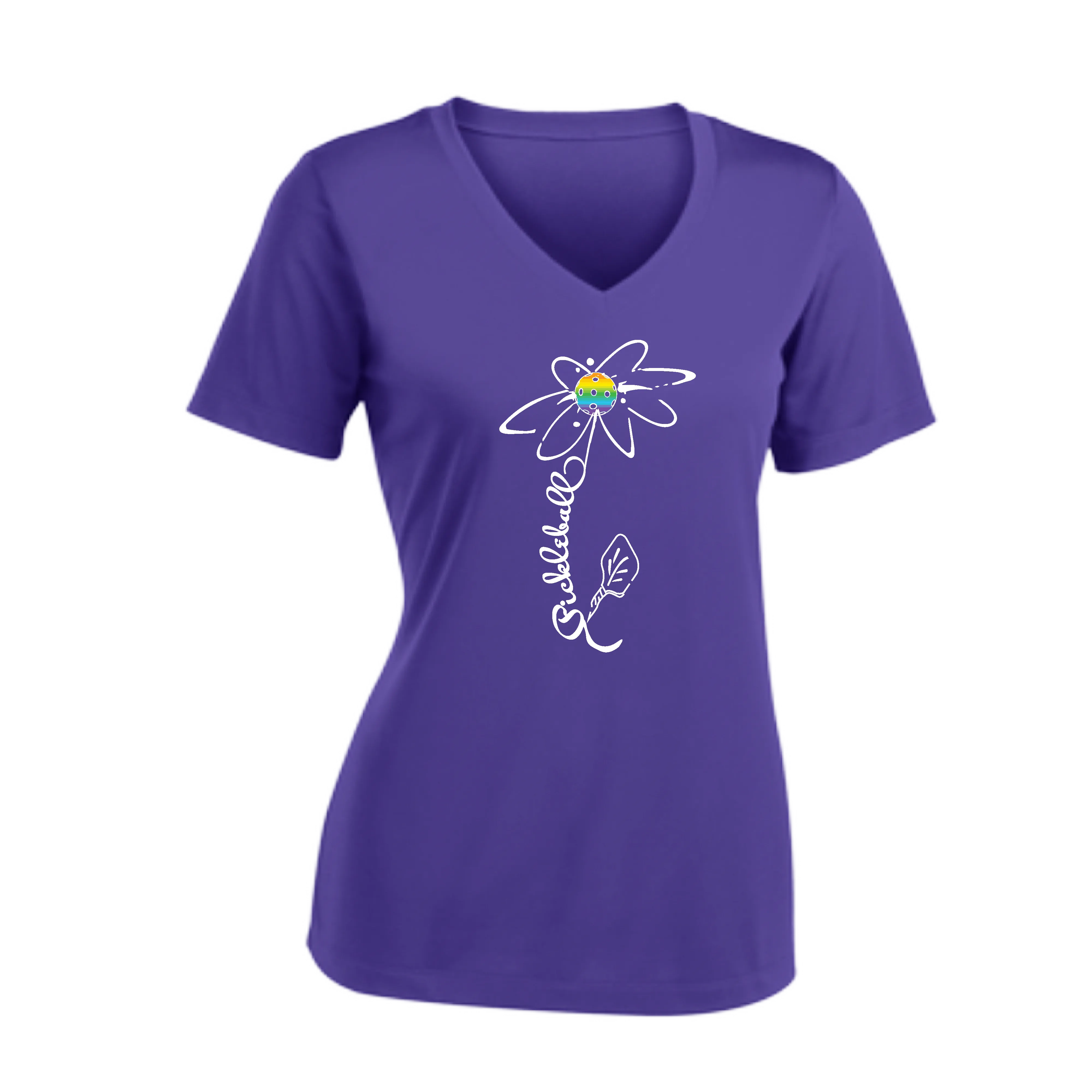 Pickleball Flower (Rainbow or White) | Women's Short Sleeve V-Neck Pickleball Shirts | 100% Polyester (Copy) (Copy)