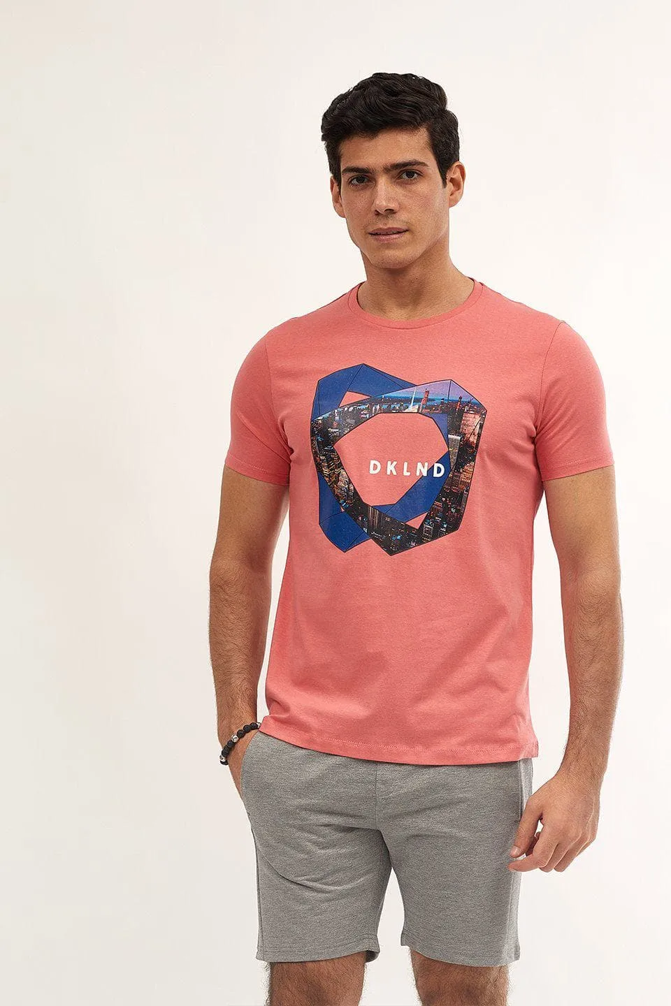 Printed Round-neck T-shirt - Dust Pink